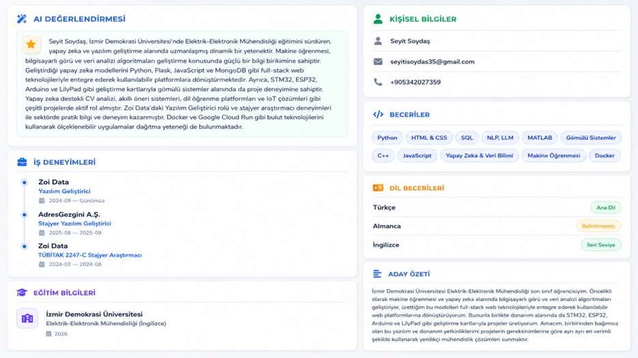 Yapılandırılmış CV parser çıktısı